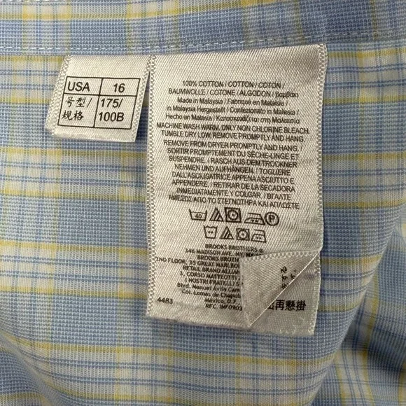 Brooks Brothers Dress Shirt Mens 16-34 Classic Fit Blue Yellow Supima Cotton - Picture 12 of 13